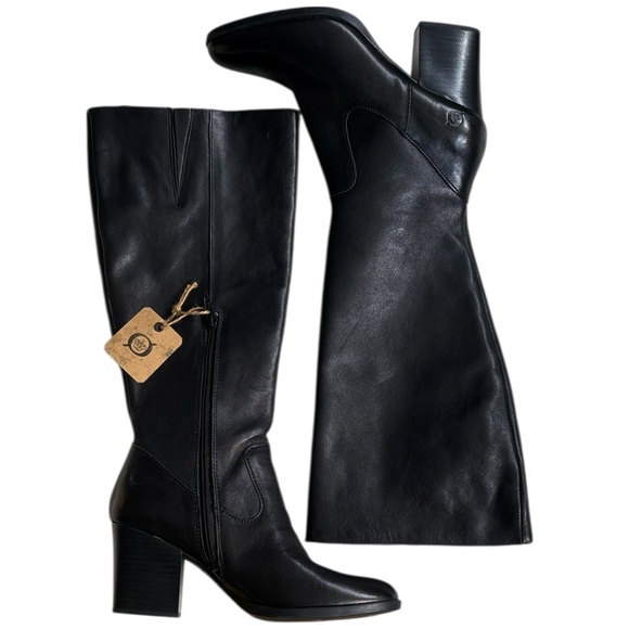 NWT Born Leather Elbe Boots Black Size 7
